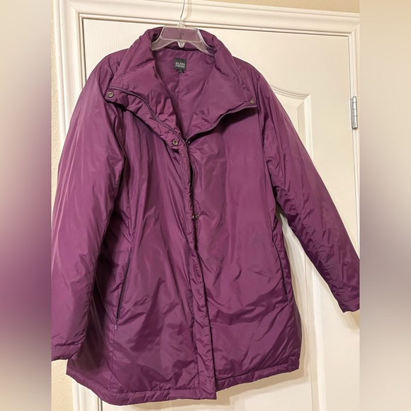Eileen Fisher Sz XL Extra Large Purple Jacket Coat down puffer long insulated - Picture 13 of 16